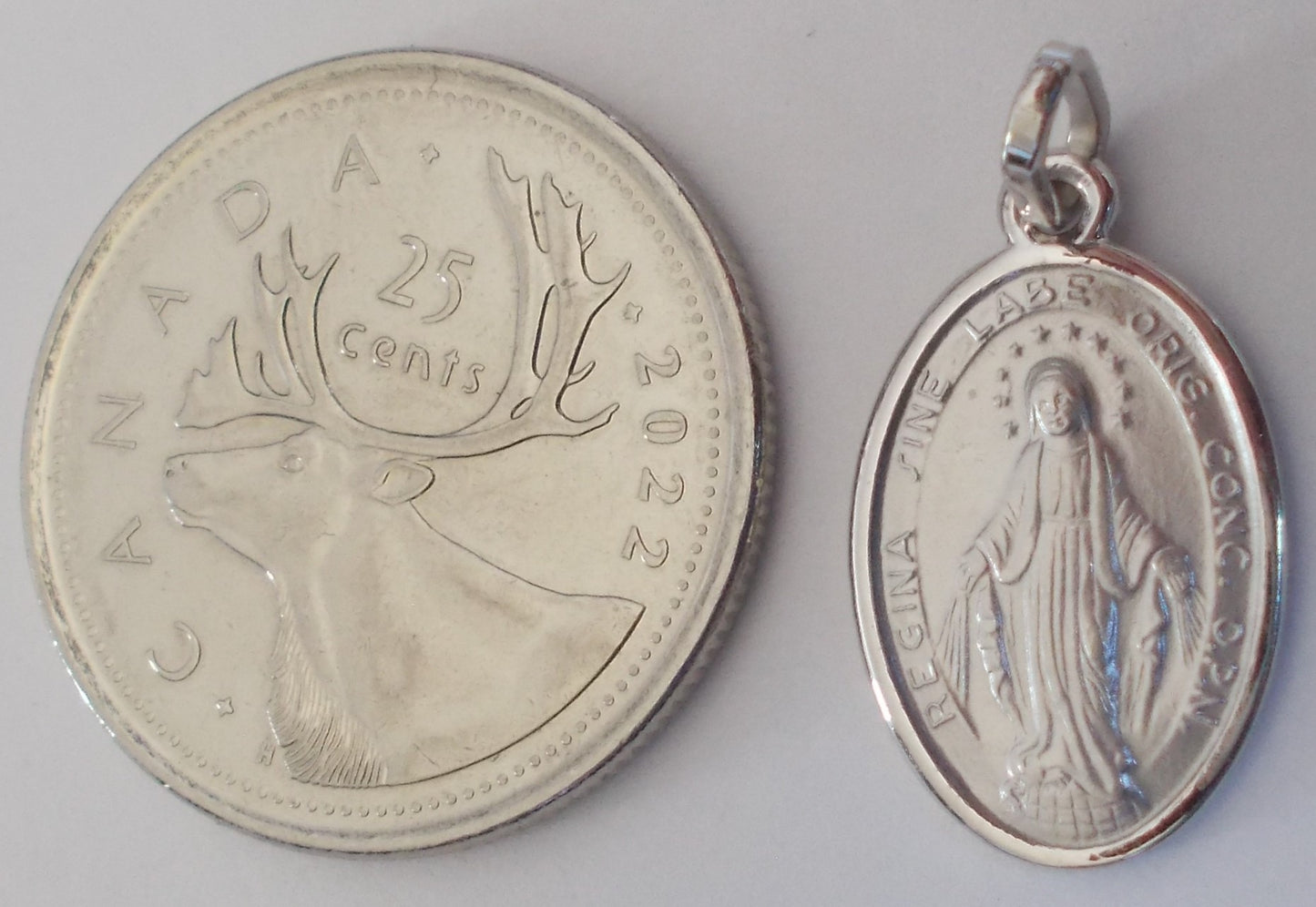Miraculous Medal - Rhodium Plated Medium Oval Sterling Silver