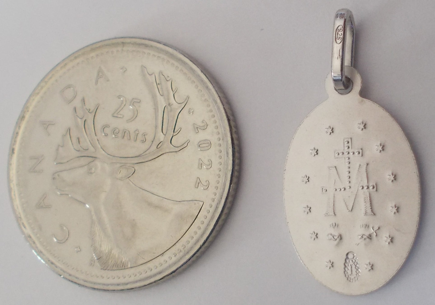 Miraculous Medal - Rhodium Plated Medium Oval Sterling Silver