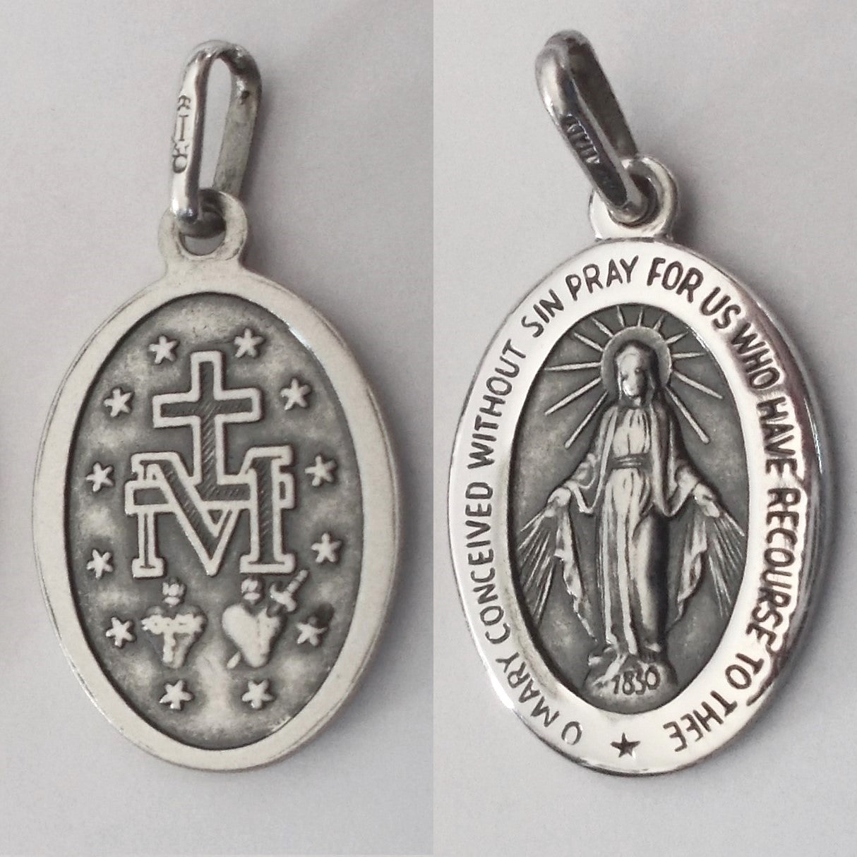 Miraculous Medal - Med. Shiny Oval Sterling Silver