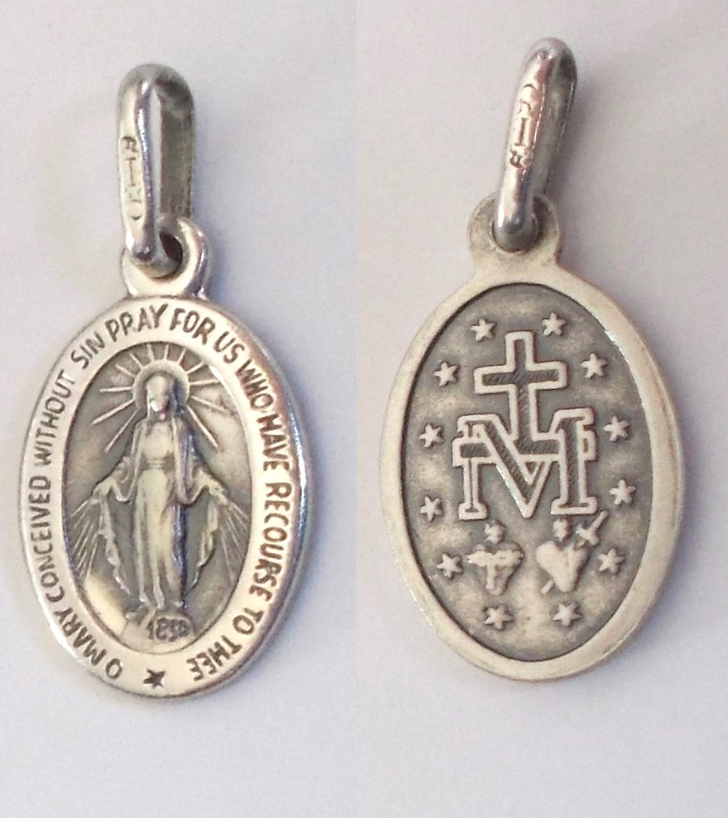 Miraculous Medal - Small Shiny Oval Sterling Silver