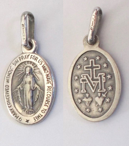 Miraculous Medal - Small Shiny Oval Sterling Silver