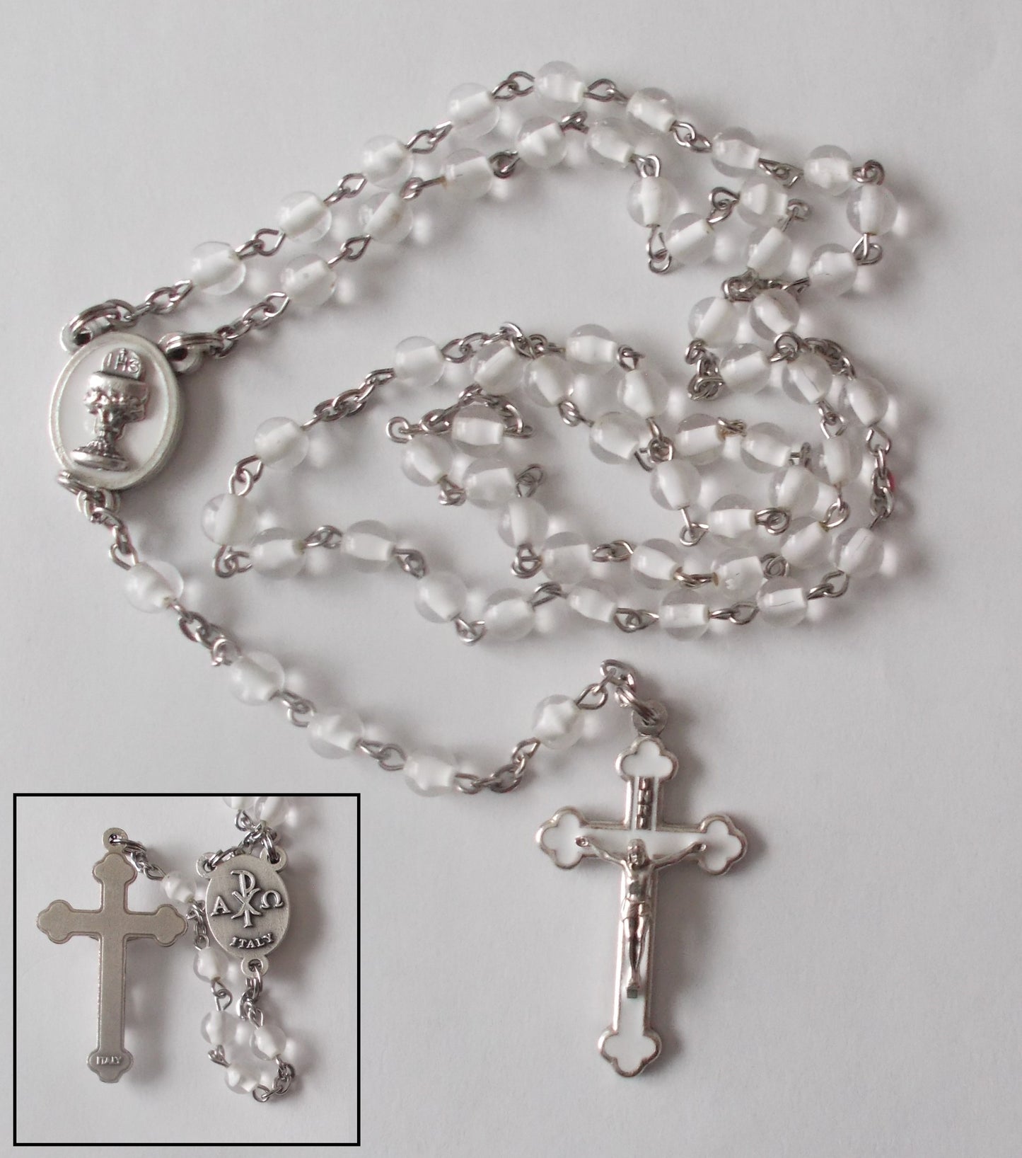 1st Communion Rosary - White / Clear