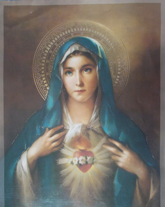 Immaculate Heart of Mary Print  12 x 16 * Slightly Damaged