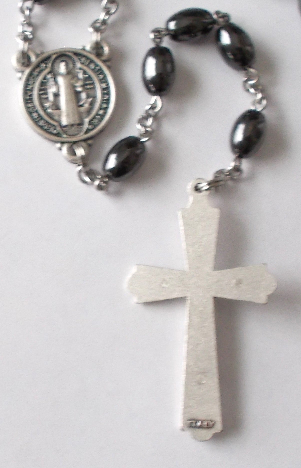 Large Hematite Rosary with St. Benedict Center