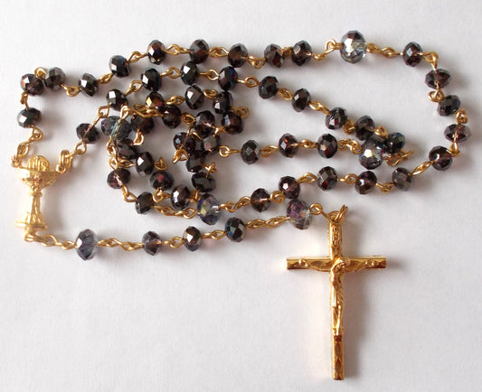 Smoky Grey Rosary with Chalice Center