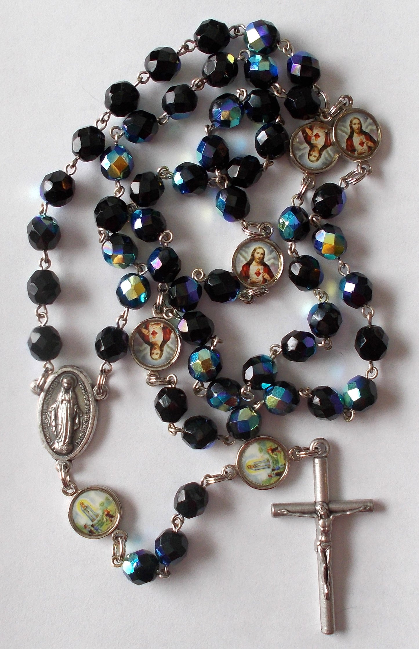 Black Aurora Borealis with Sacred Heart / Fatima