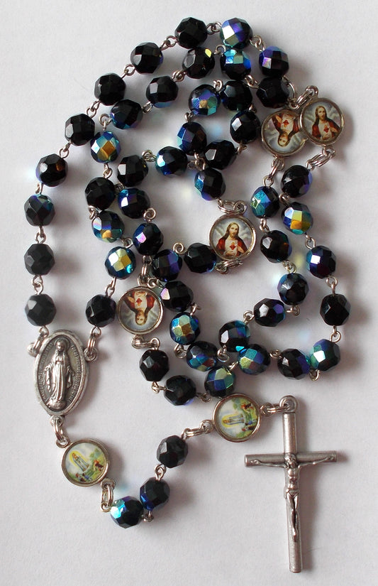 Black Aurora Borealis with Sacred Heart / Fatima