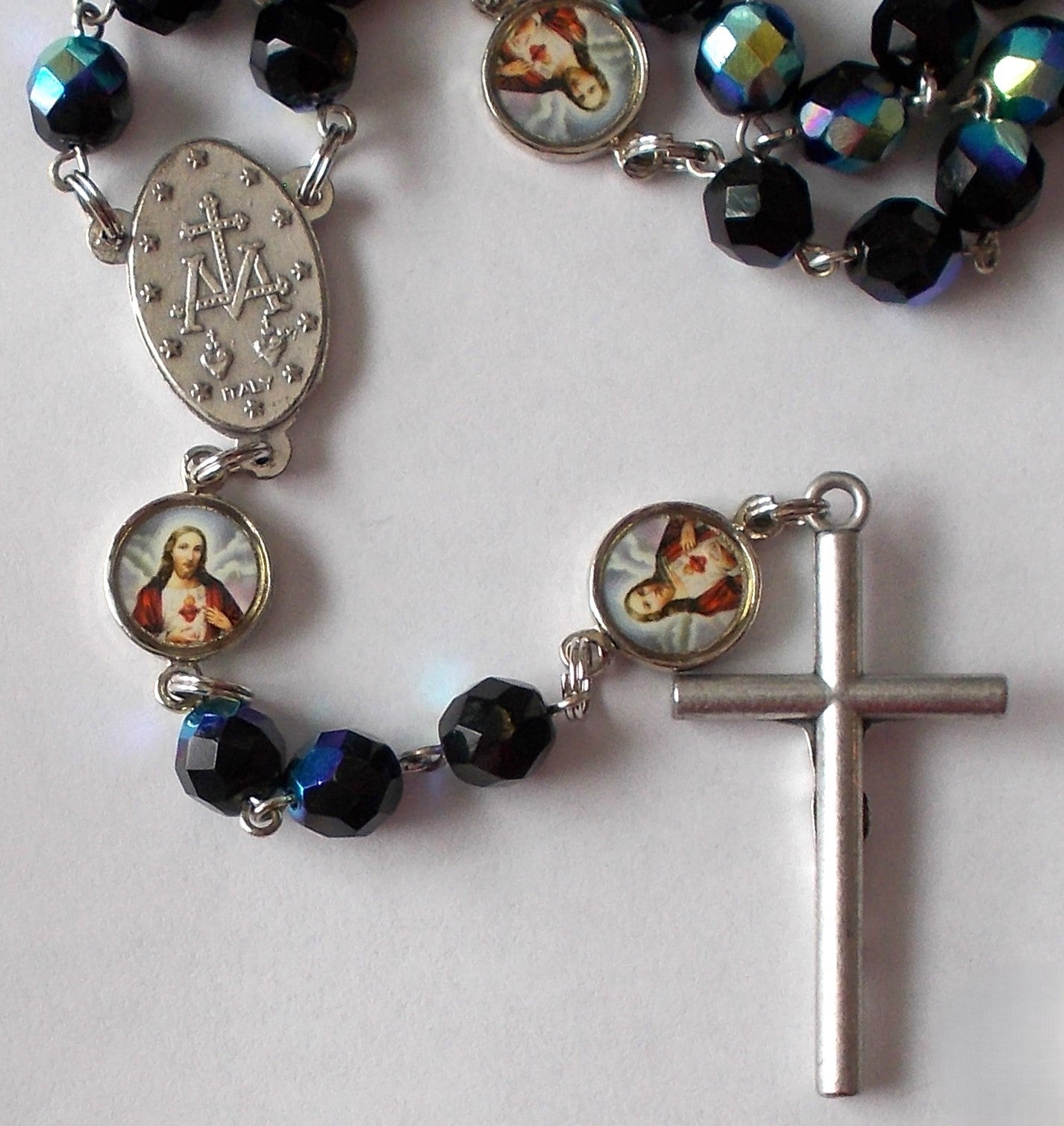 Black Aurora Borealis with Sacred Heart / Fatima