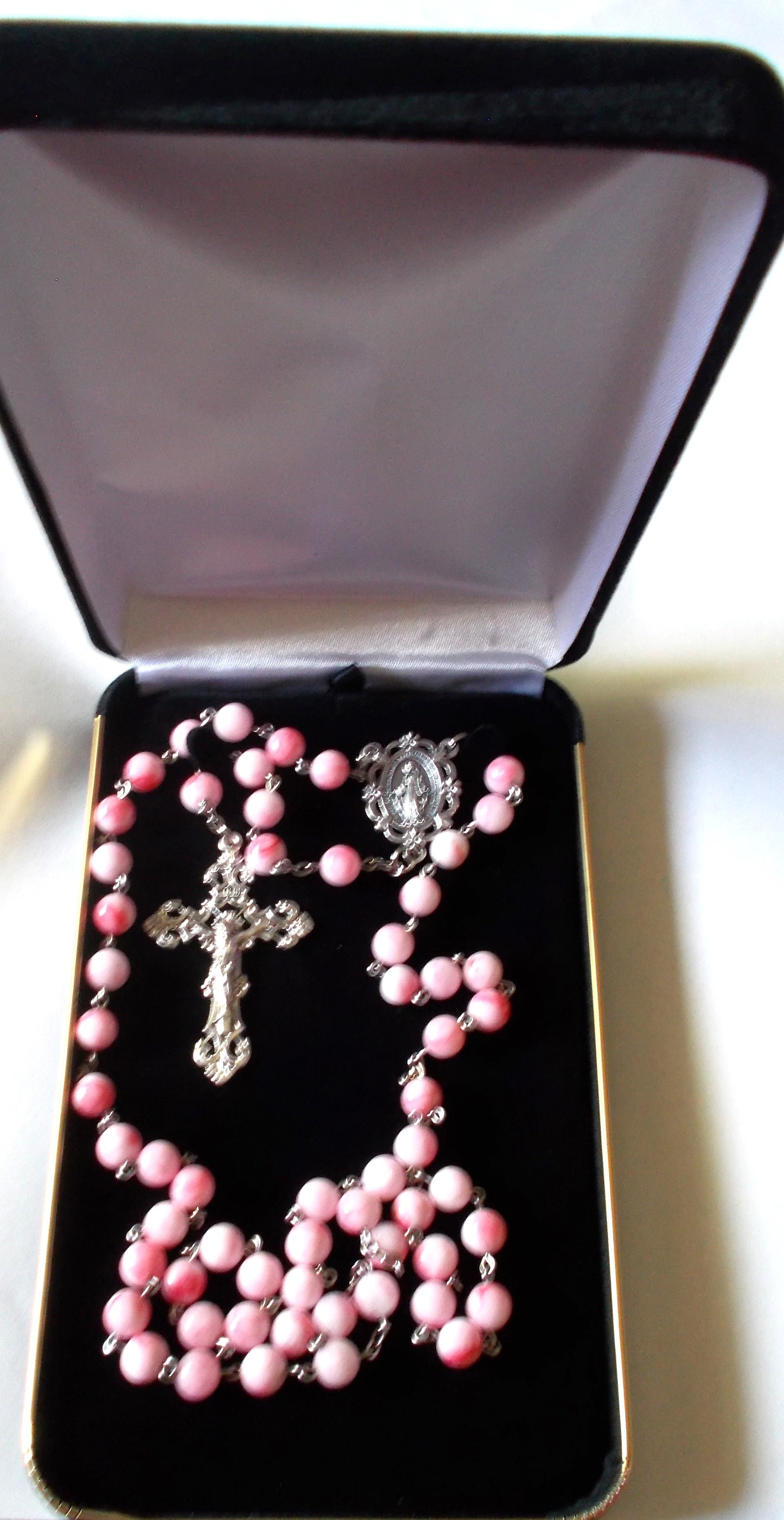 Deluxe Pink Rosary in Velour Gift Box