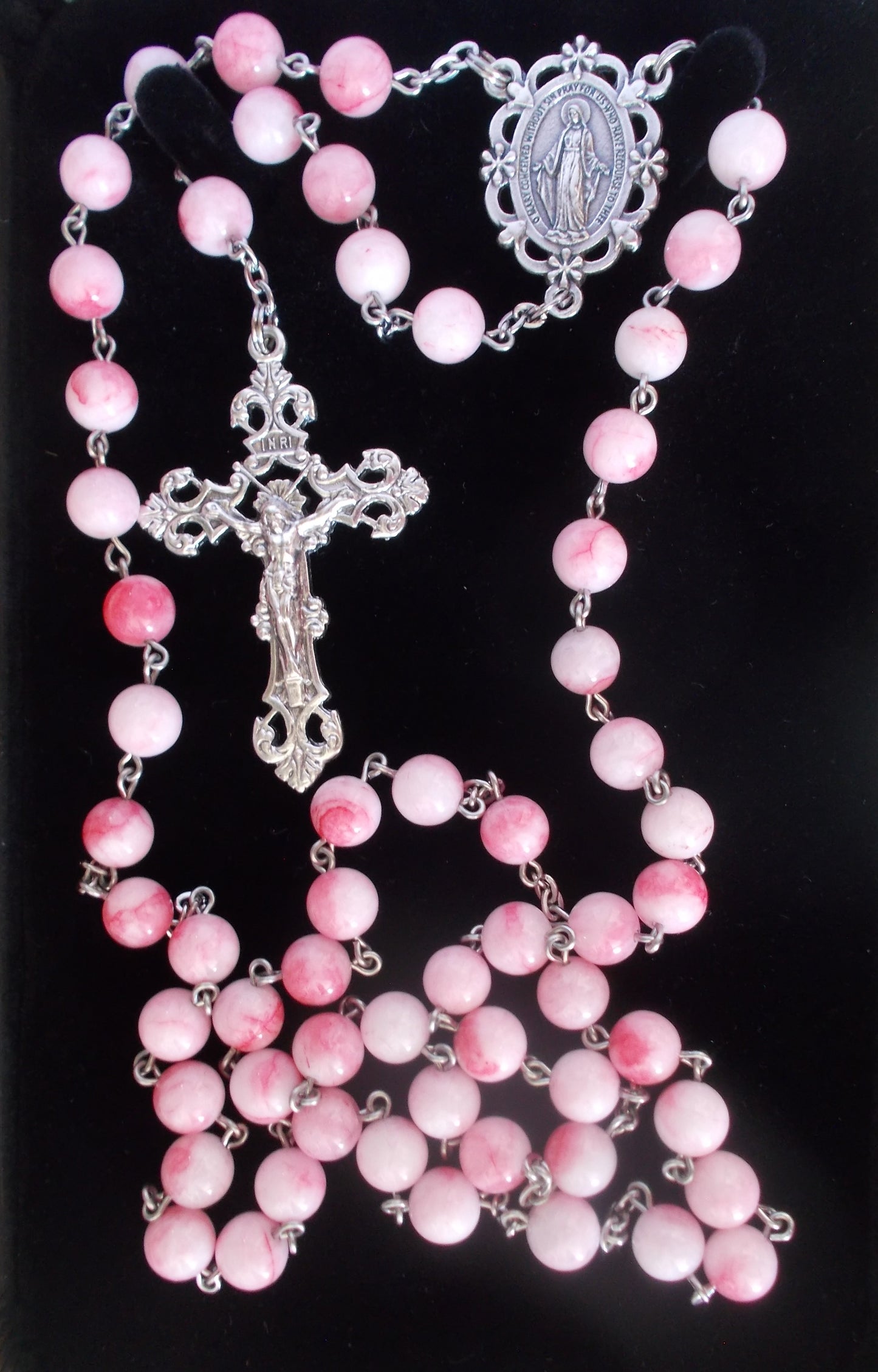 Deluxe Pink Rosary in Velour Gift Box