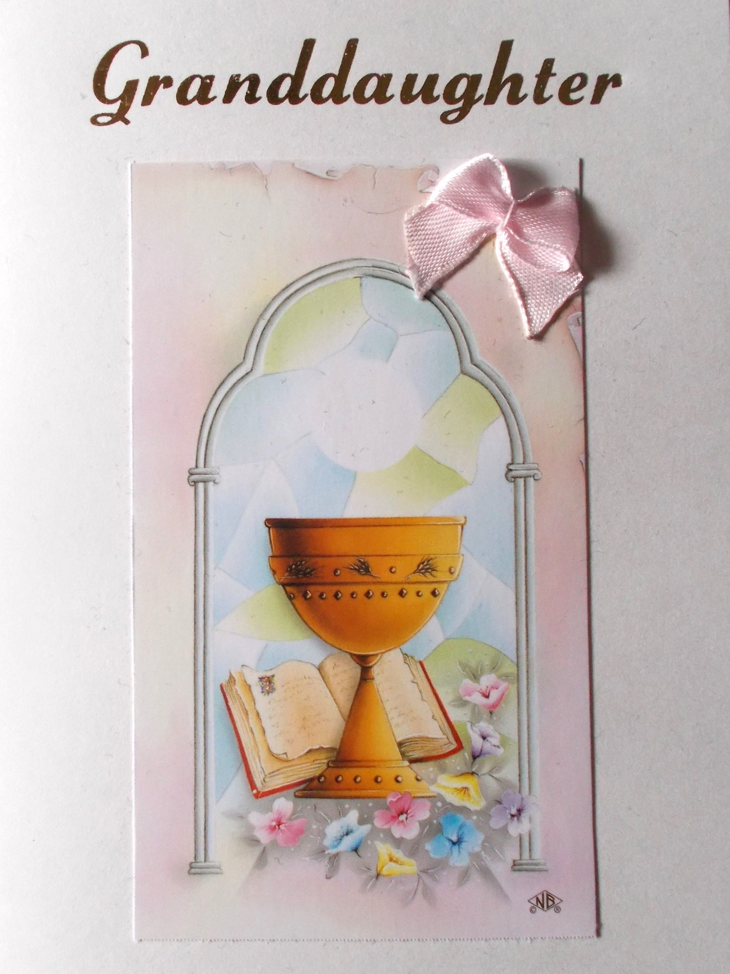 Granddaughter First Communion Greeting Card - Pink Bow