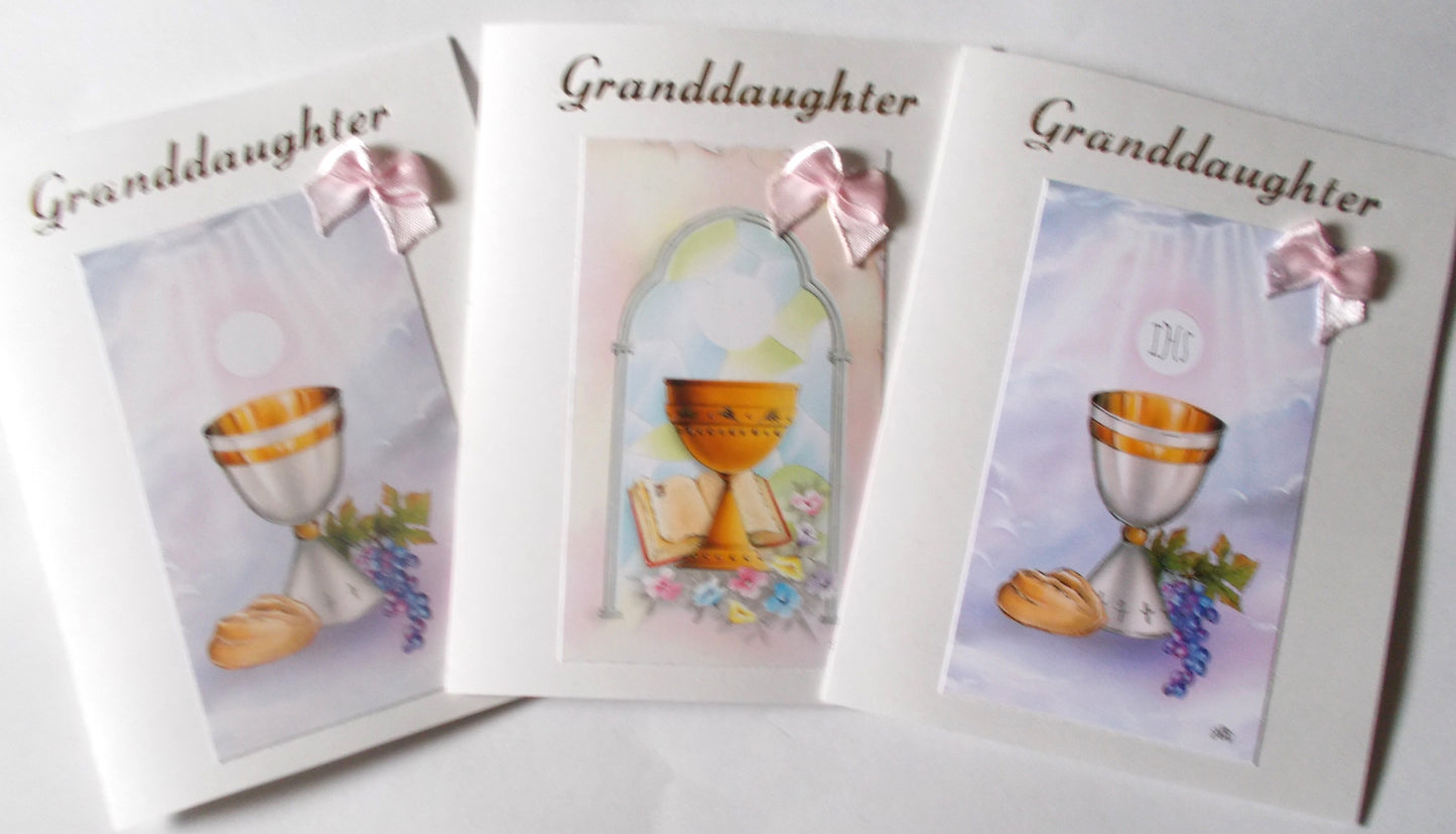 Granddaughter First Communion Greeting Card - Pink Bow