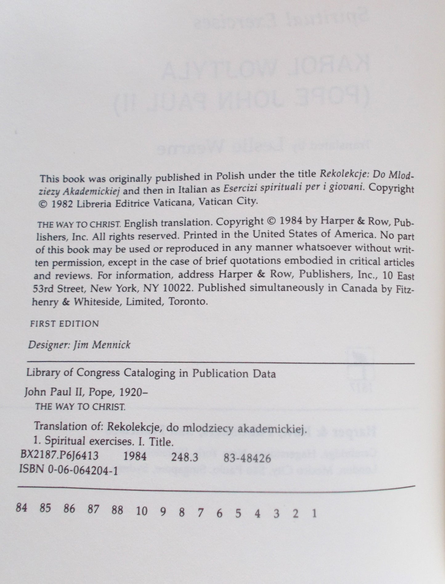 Used - The Way to Christ : Spiritual Exercises by Karol Wojtyla - hardcover