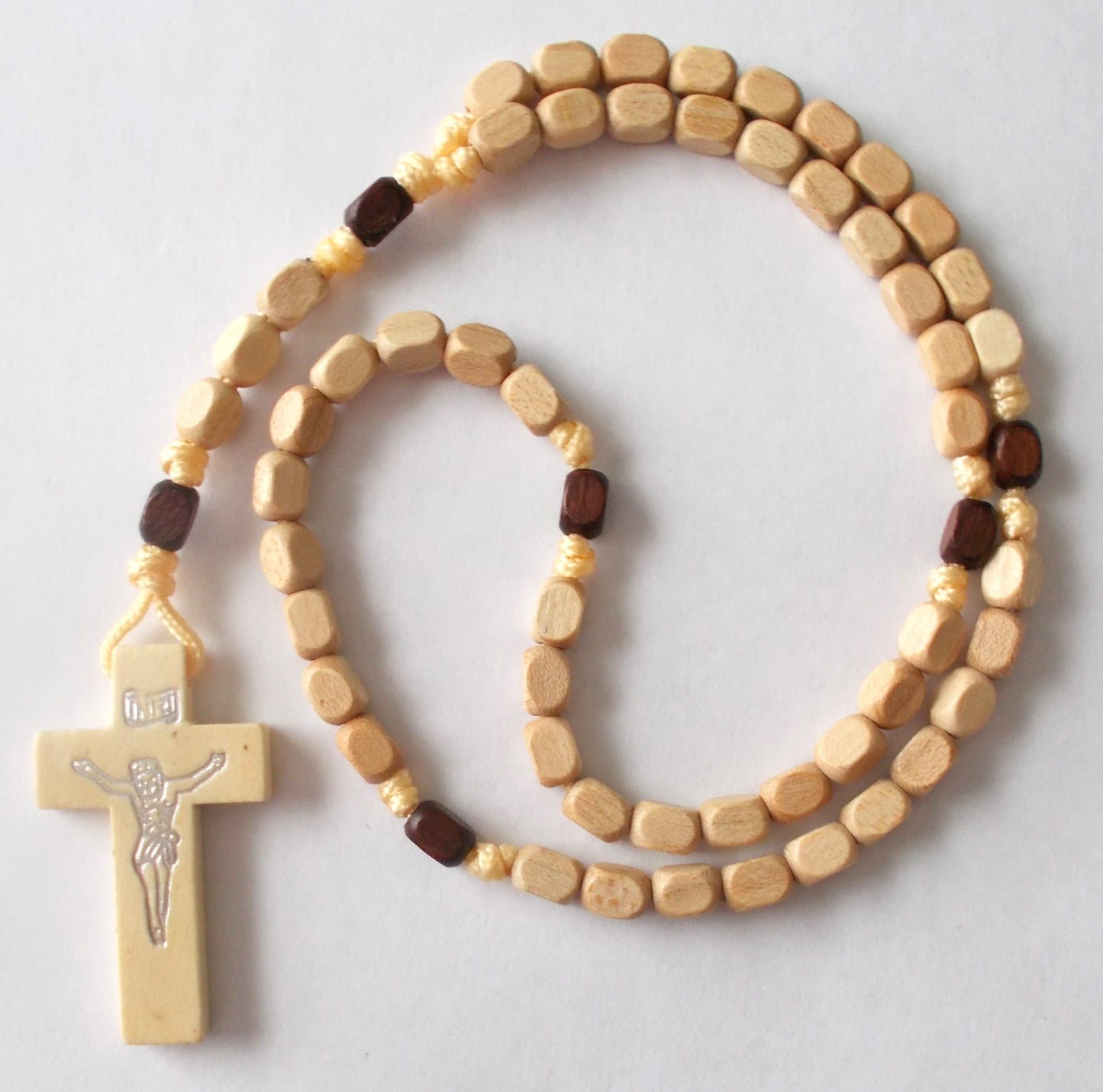Wood Square Beads Cord Rosary