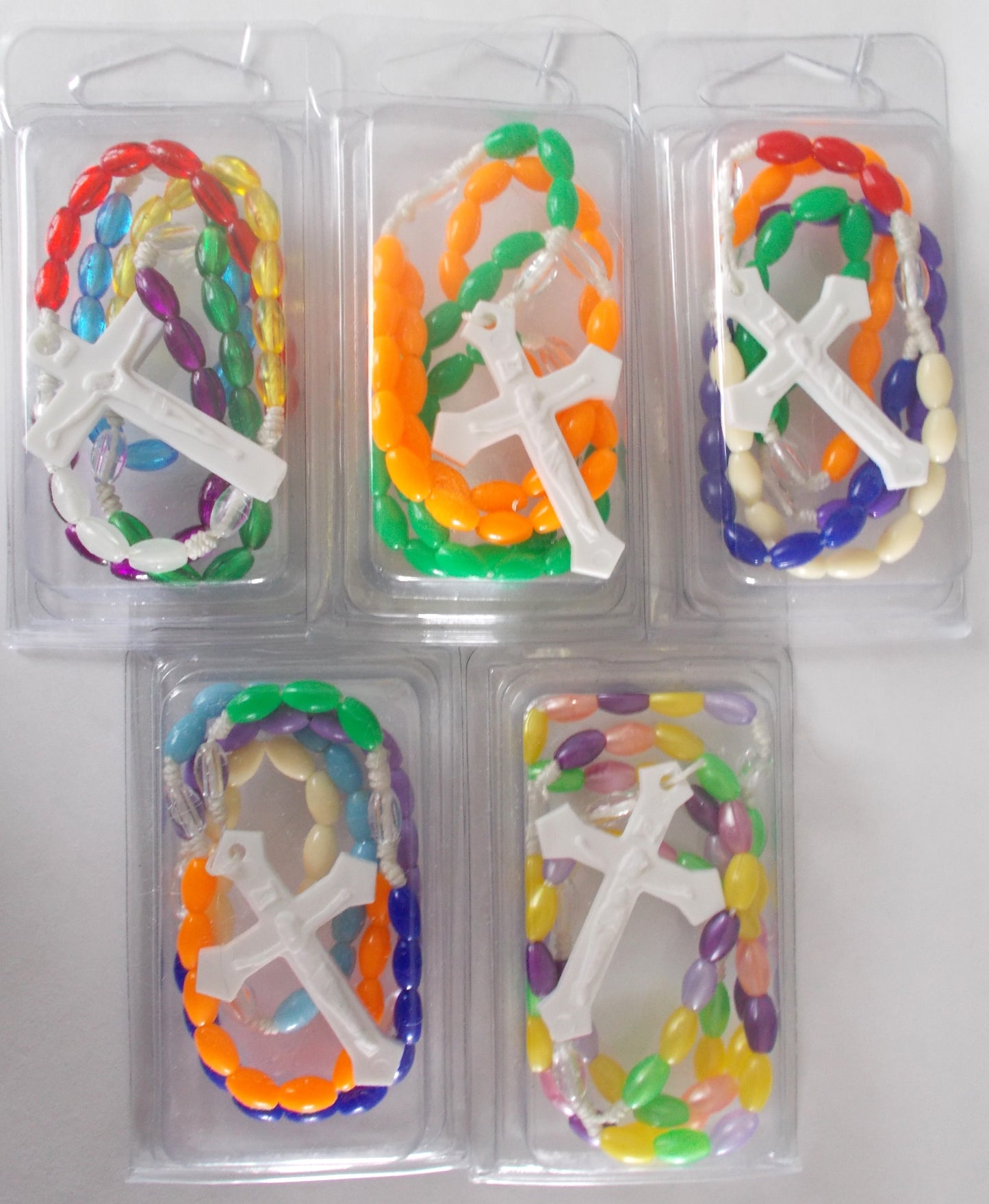 Bulk Package of 5 Multi-colour Cord Rosaries