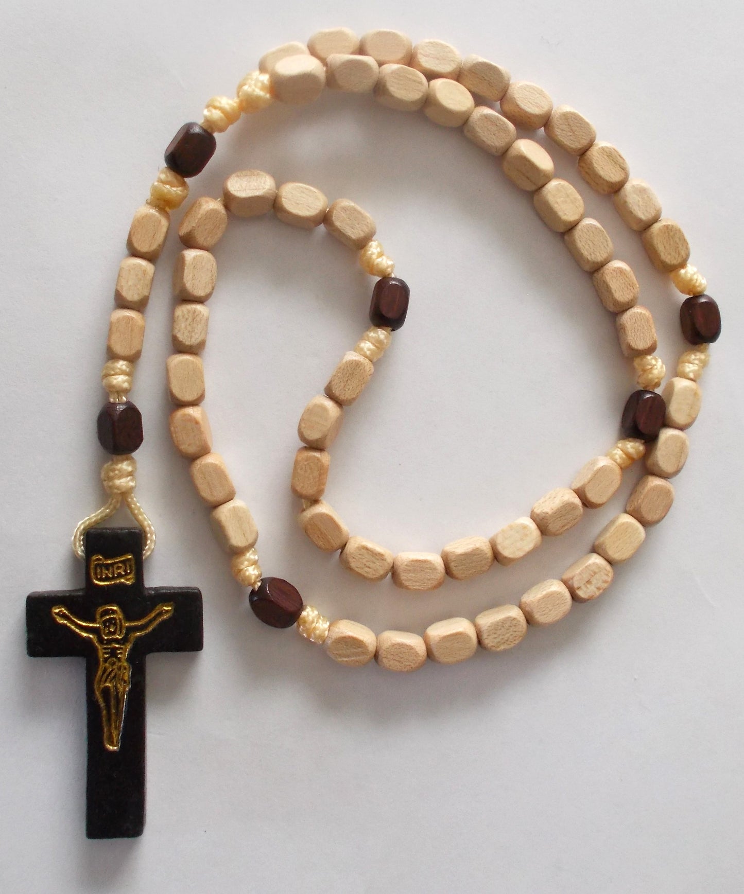 Wood Square Beads Cord Rosary - Dark Crucifix