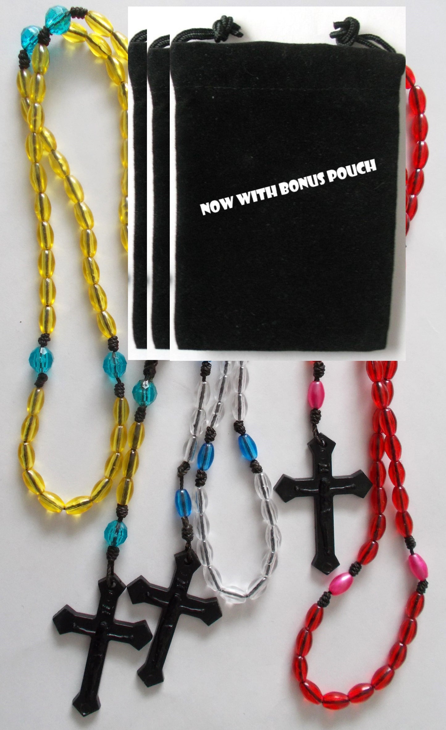 Bulk Package of 3 Cord Rosaries with Bonus Pouches
