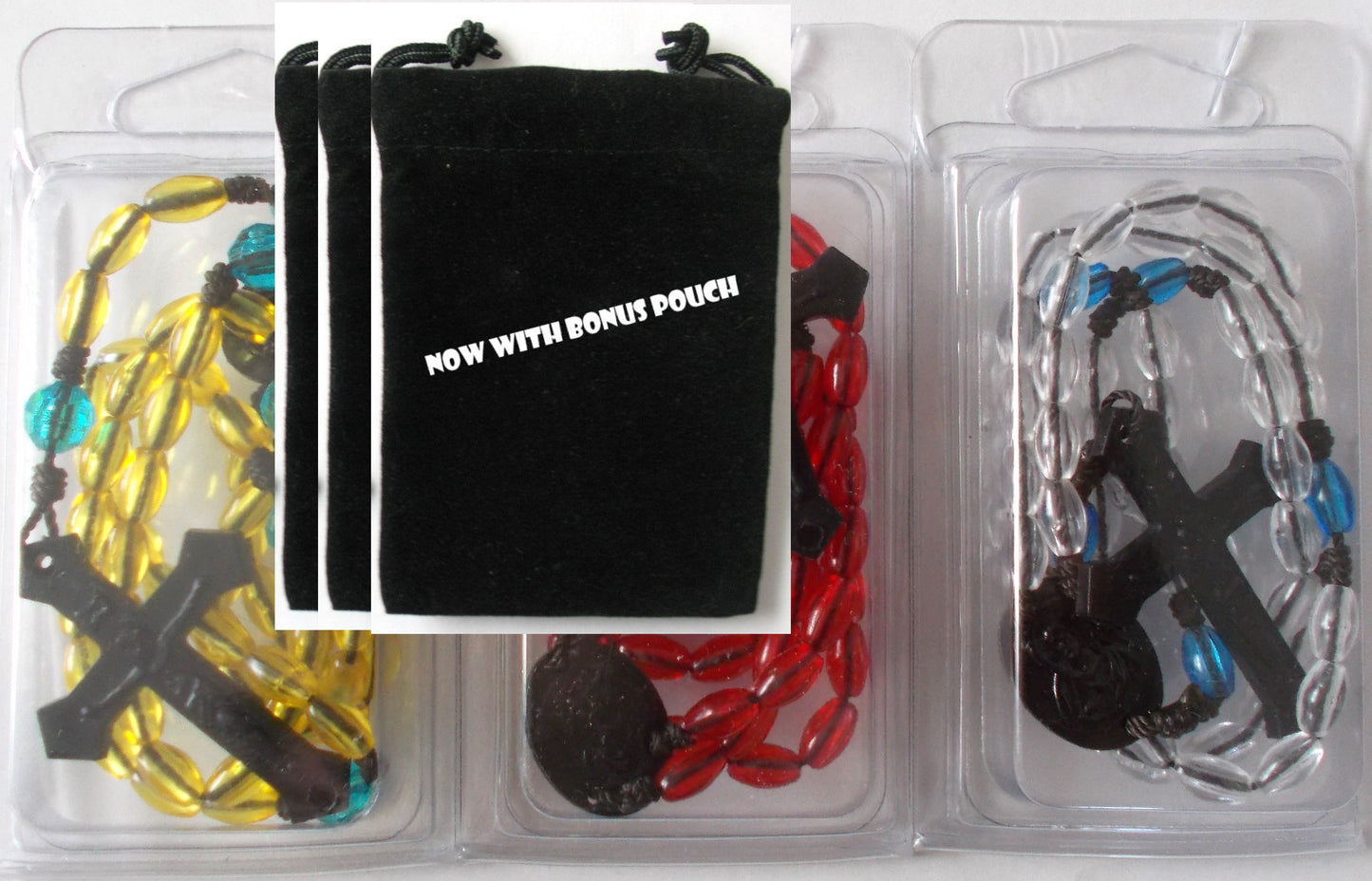 Bulk Package of 3 Cord Rosaries with Bonus Pouches
