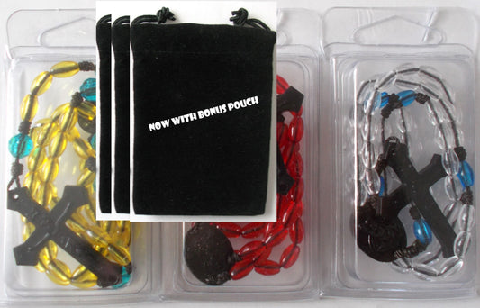 Bulk Package of 3 Cord Rosaries with Bonus Pouches
