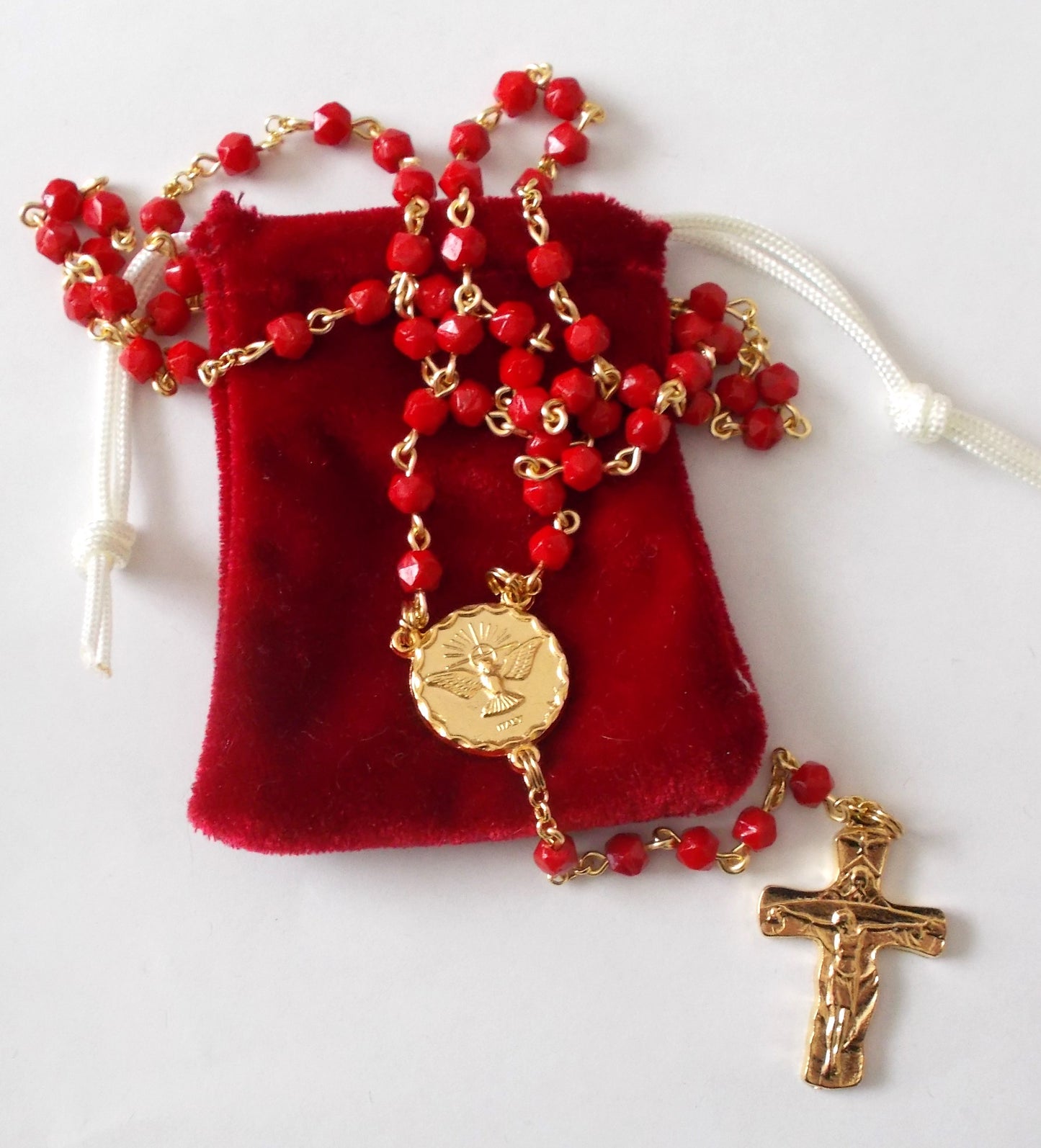 Red Small Bead Rosary - Holy Trinity / Holy Spirit