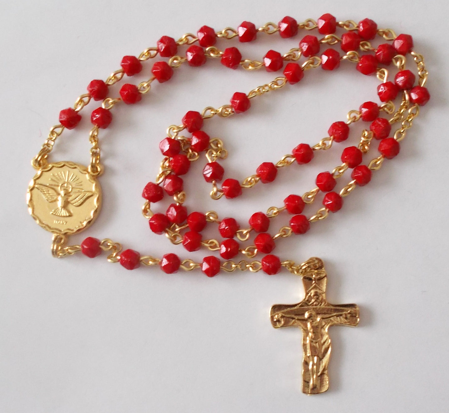 Red Small Bead Rosary - Holy Trinity / Holy Spirit