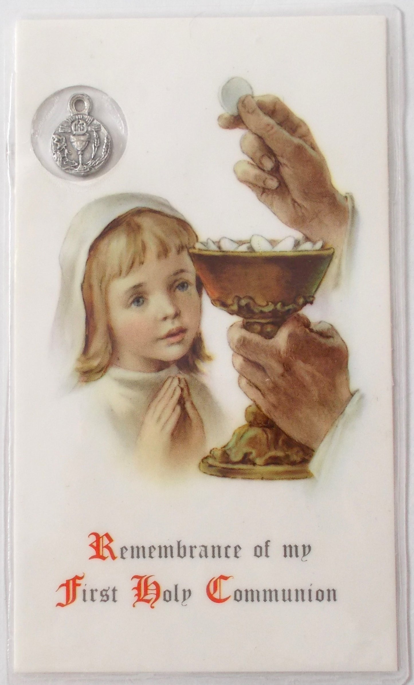Girl First Communion Laminated with Medal Prayercard