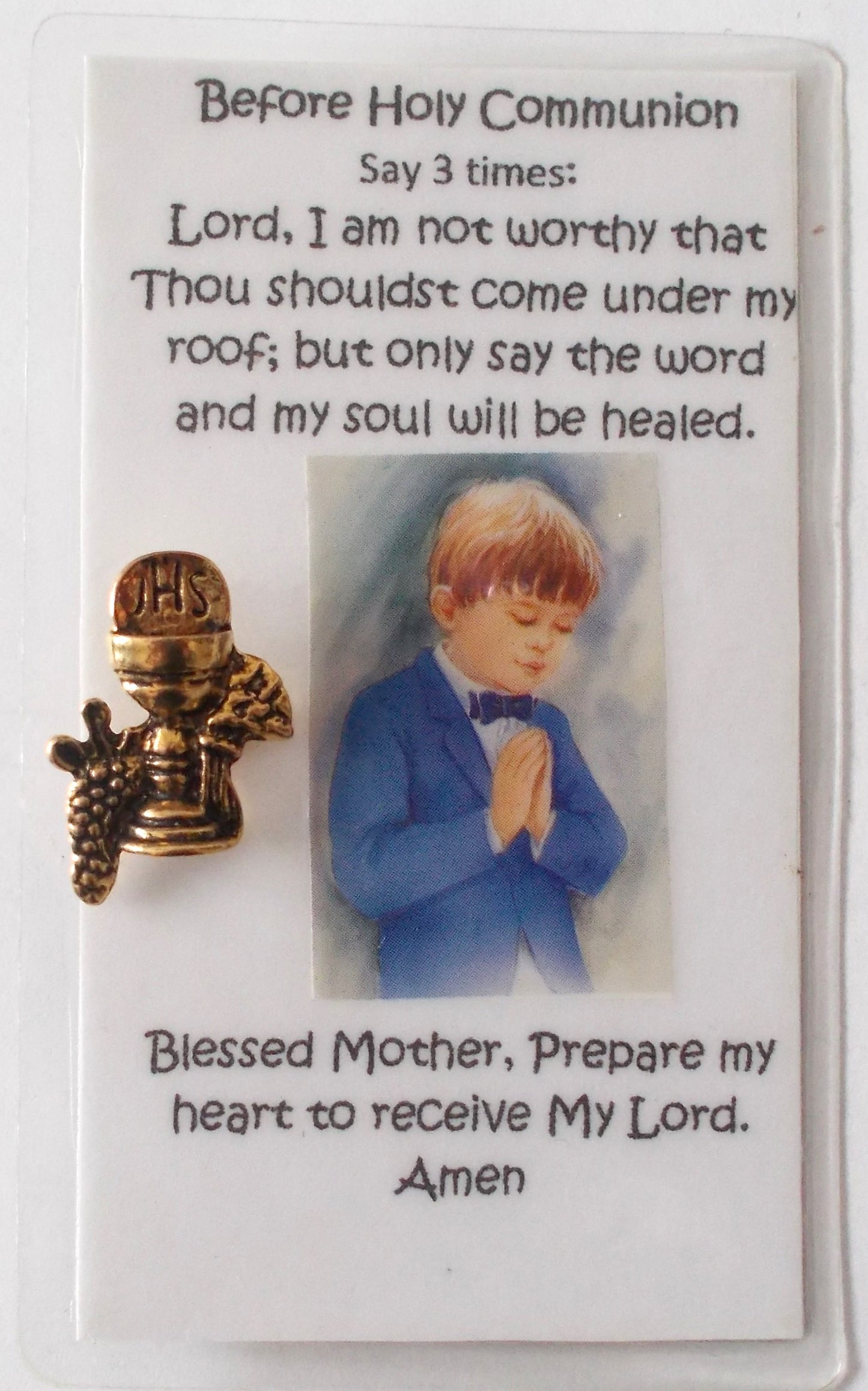 Holy Communion Lapel Pin / Prayercard - Boy