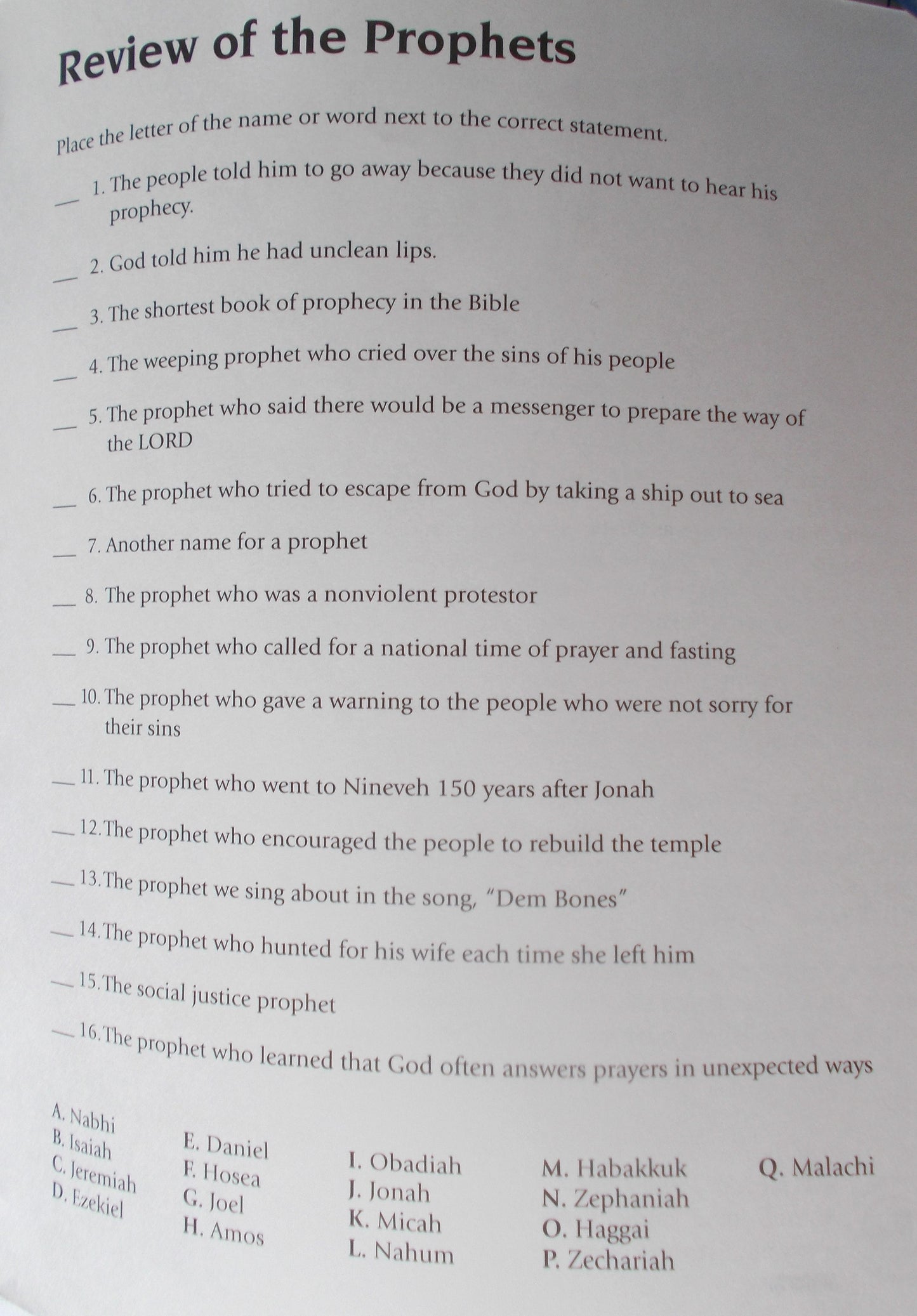 The Prophets - Reproducible Activity Book