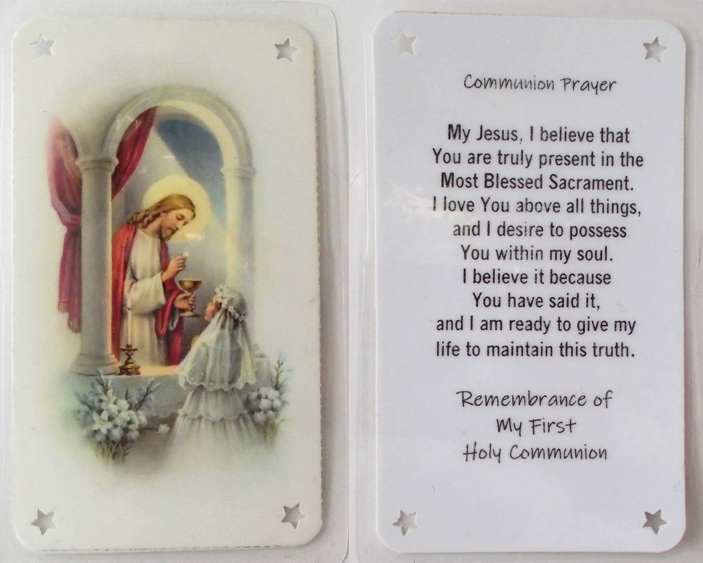 Girl 1st Communion Prayercard & Silver Cross Pendant