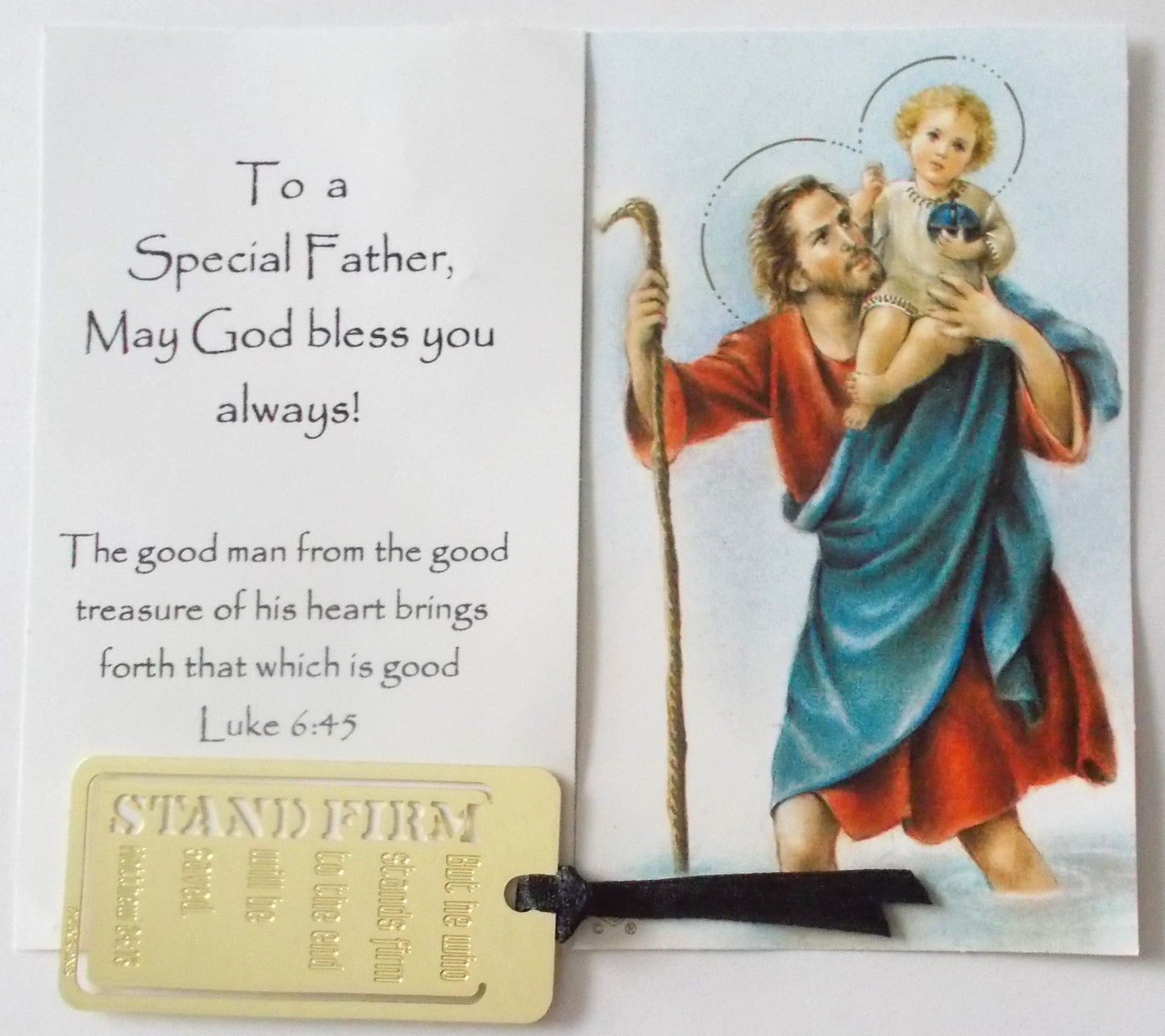 To a Good Man or Special Father Prayercard with 'Stand Firm' Metal Bookmark