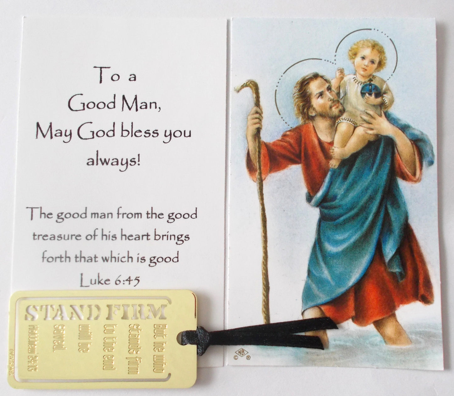 To a Good Man or Special Father Prayercard with 'Stand Firm' Metal Bookmark