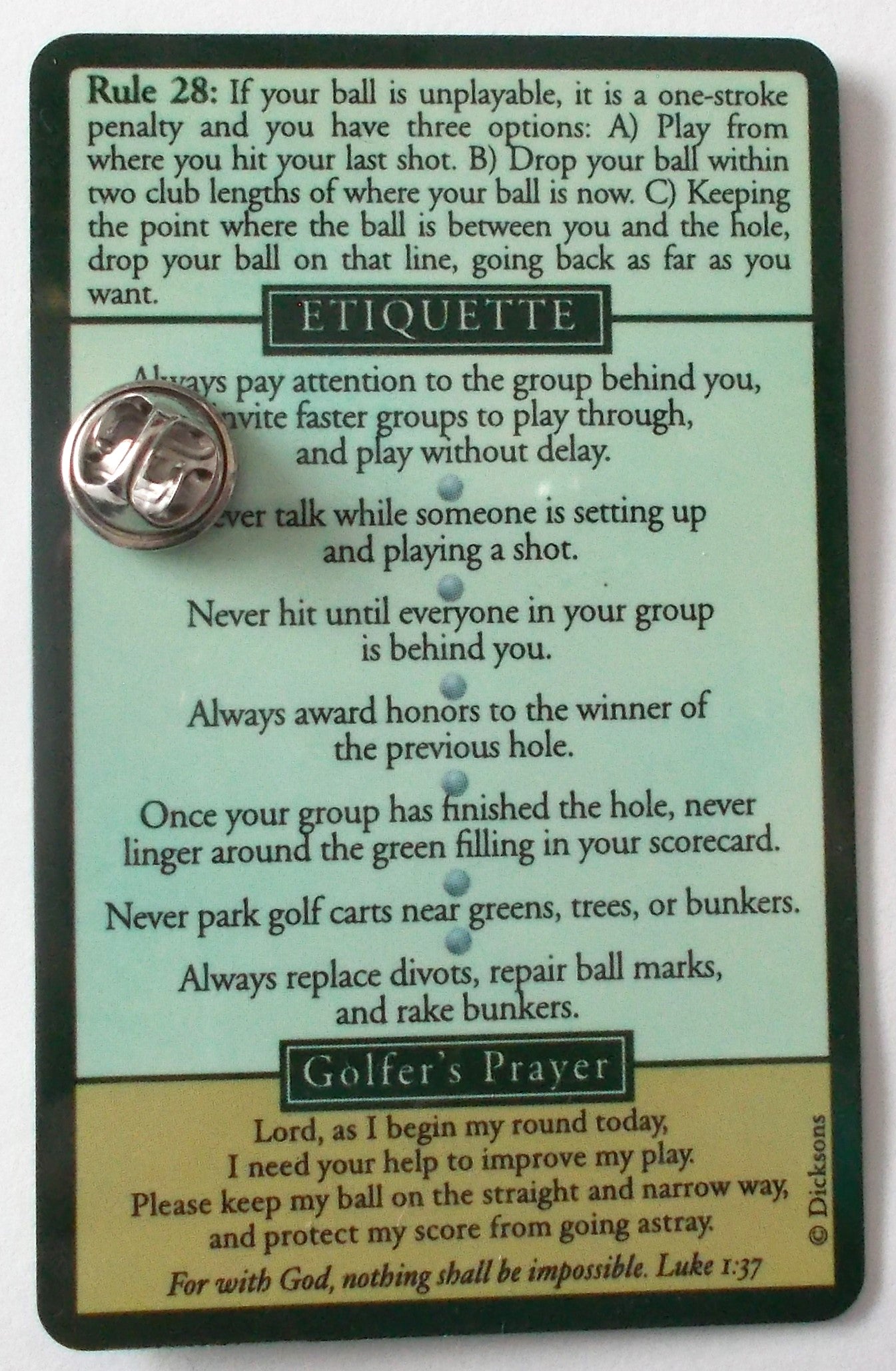 Caddy Golf's Rules & Lapel Pin