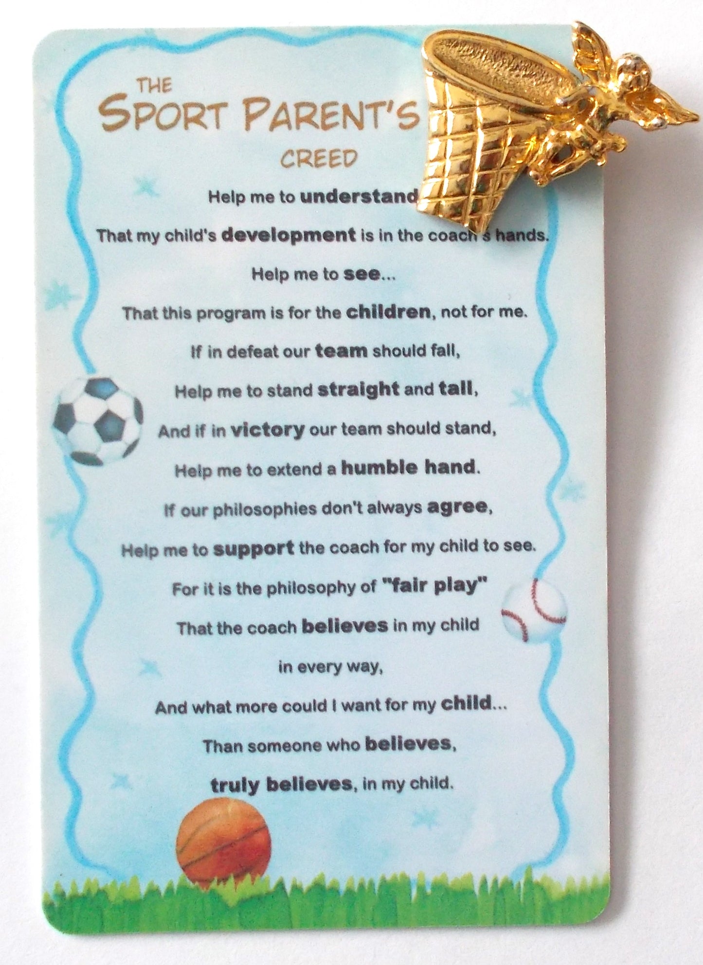 Sport Parent's Creed & Angel Lapel Pin