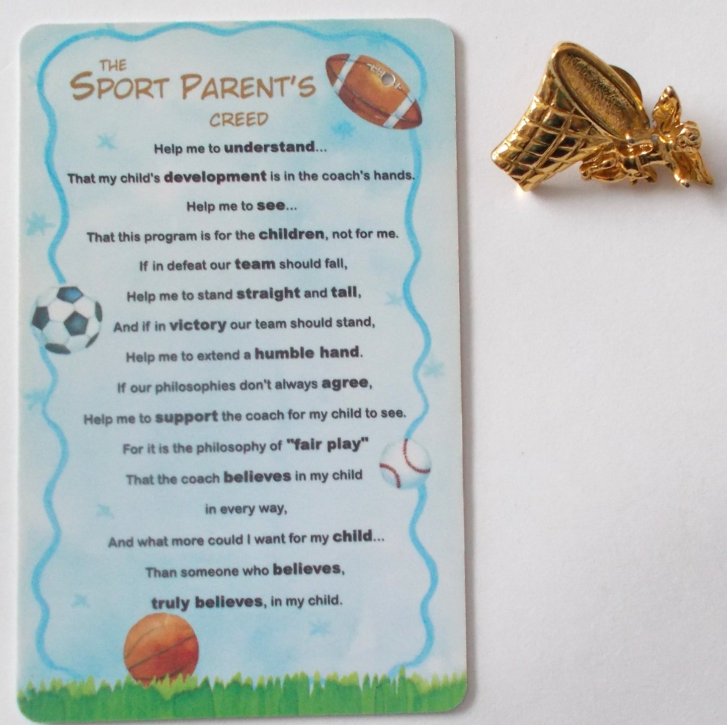 Sport Parent's Creed & Angel Lapel Pin