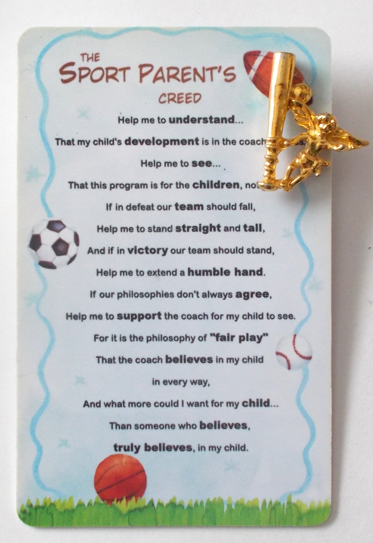 Sport Parent's Creed & Angel Lapel Pin
