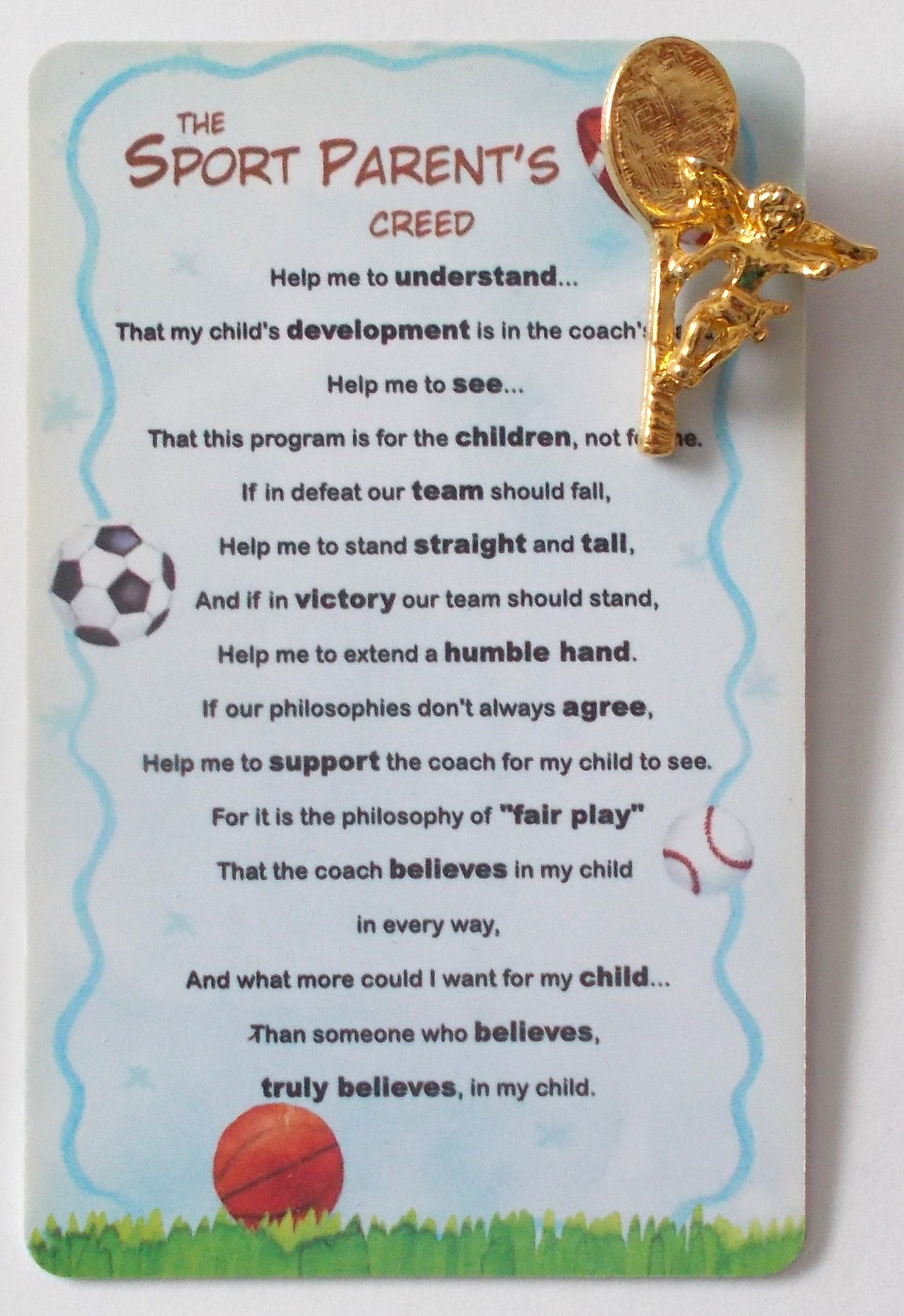 Sport Parent's Creed & Angel Lapel Pin