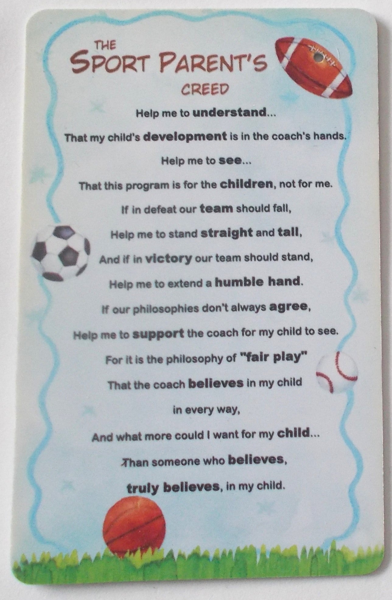 Sport Parent's Creed & Angel Lapel Pin