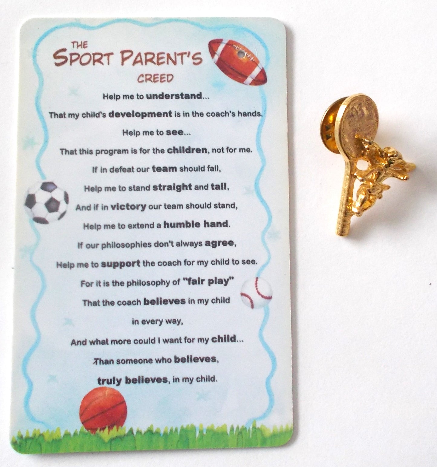 Sport Parent's Creed & Angel Lapel Pin
