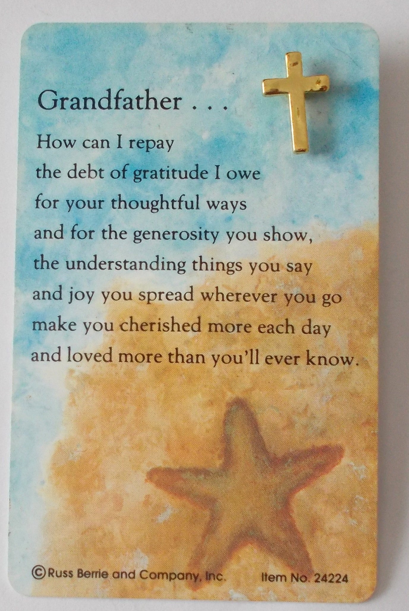 Grandfather Prayercard & Cross Lapel Pin