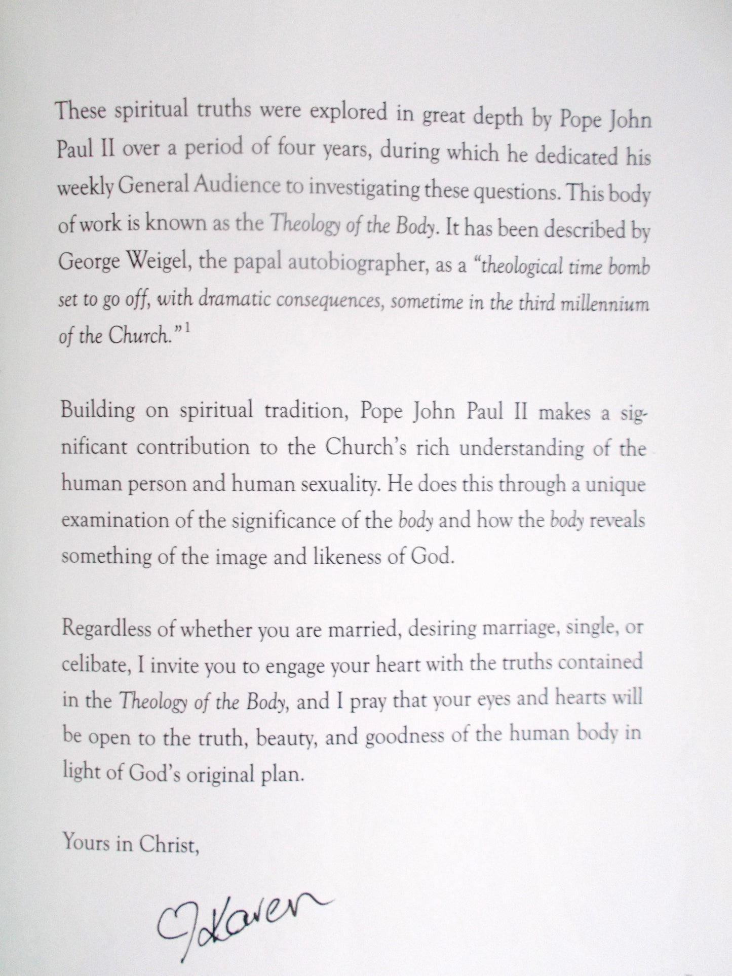 Theology of the Body - Some Thoughts and Reflections