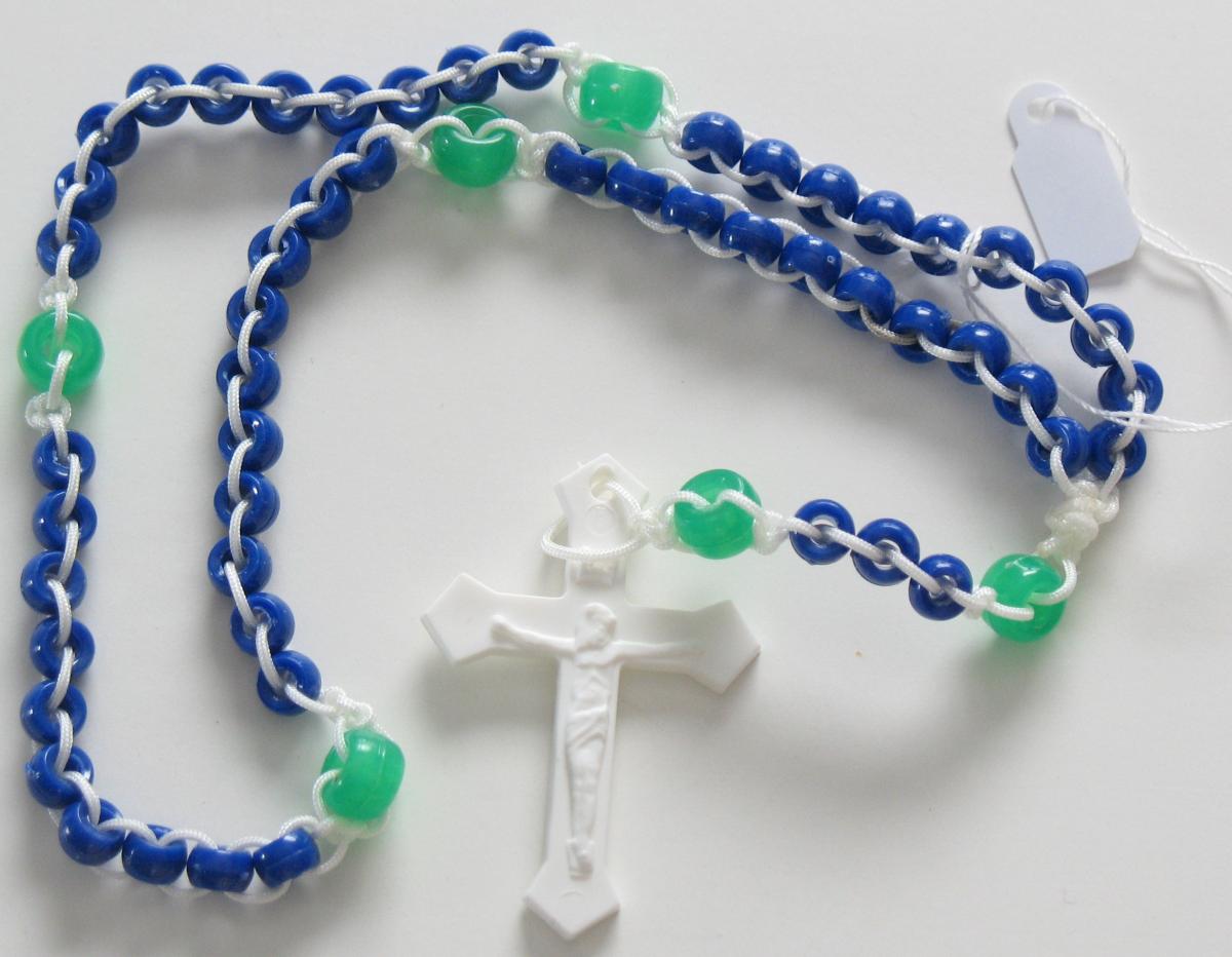 Rosary - Ladder White Cord with Blue Plastic Beads