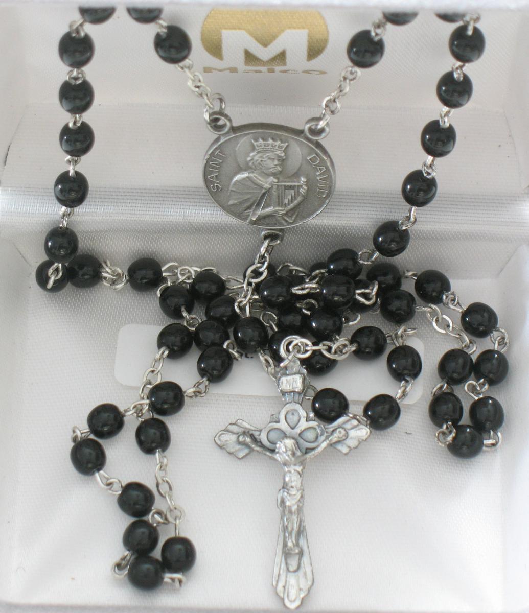 Rosary - Black Beads with Various Patron Saints Center