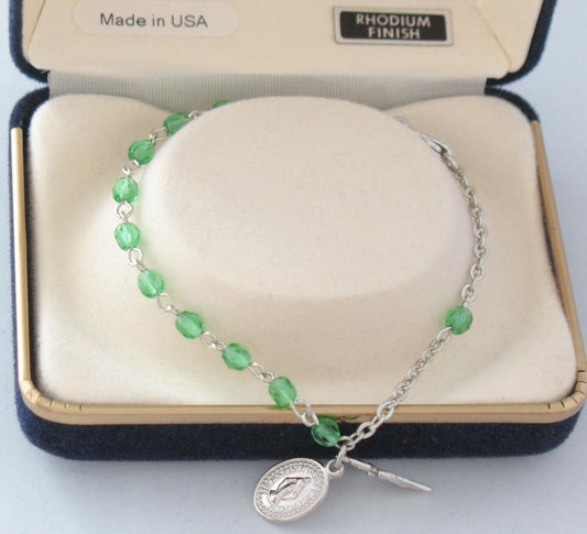 Rosary Bracelet - Light Emerald - Rhodium Plated