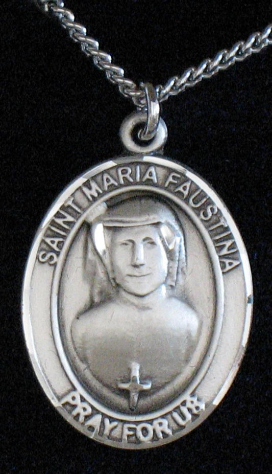 St. Maria Faustina - Sterling Silver Medal with Chain