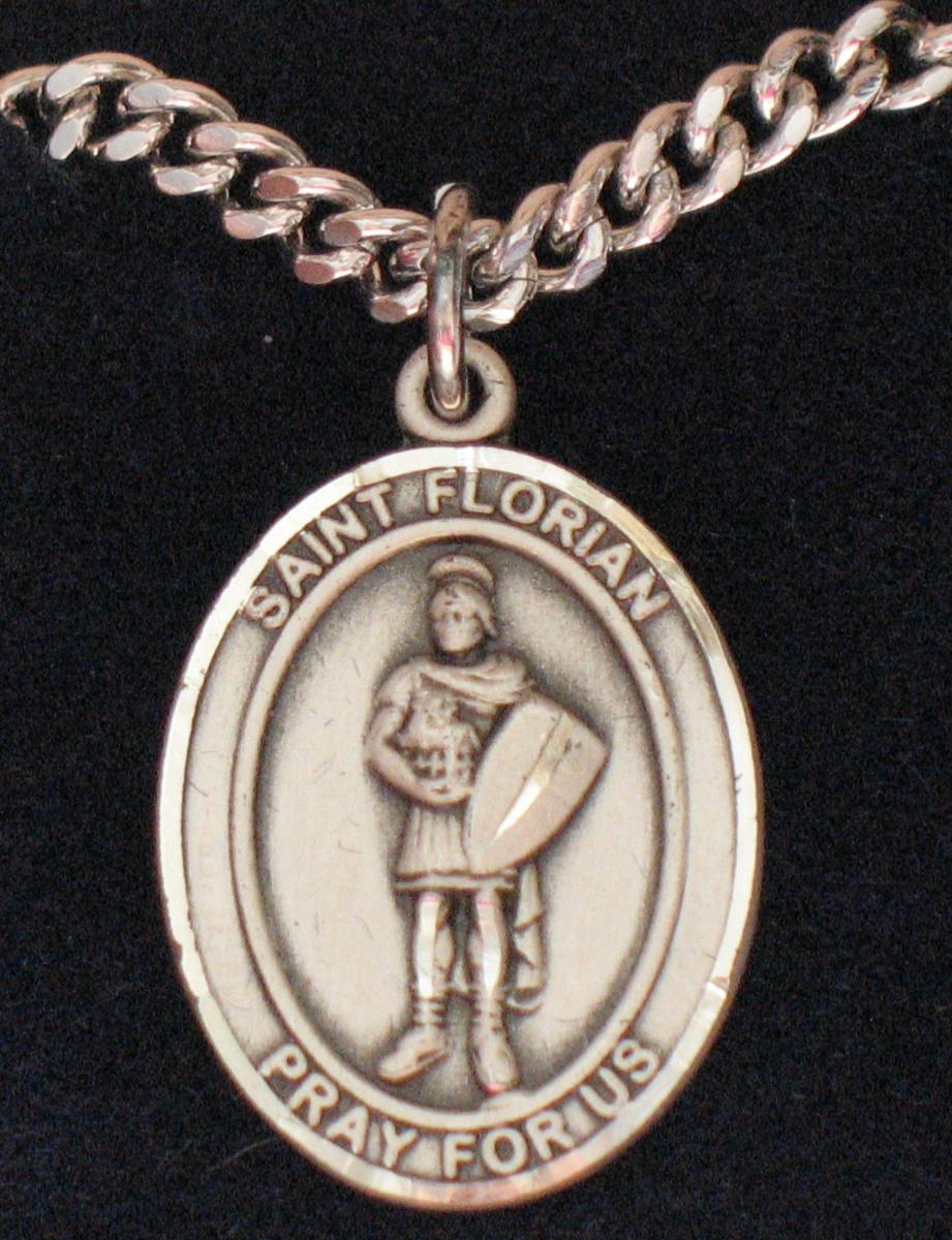 St. Florian - Sterling Silver Medal with Chain