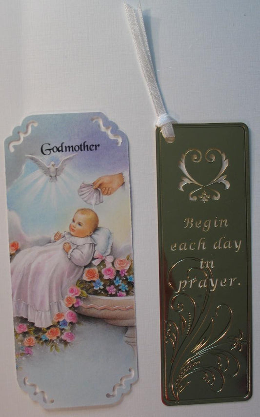 Metal Bookmark with Godmother Insert - Begin each day in prayer