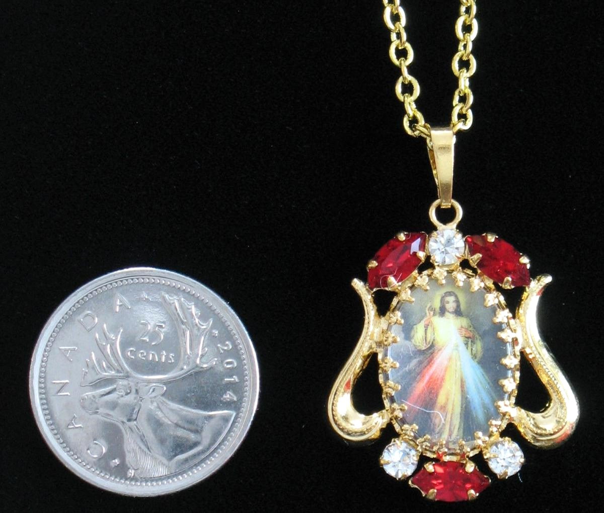 Gold tone Divine Mercy Pendent on Gold tone Chain