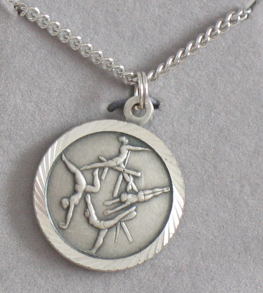 St. Christopher / Gymnastics - Sterling Silver Medal on Stainless Steel Chain