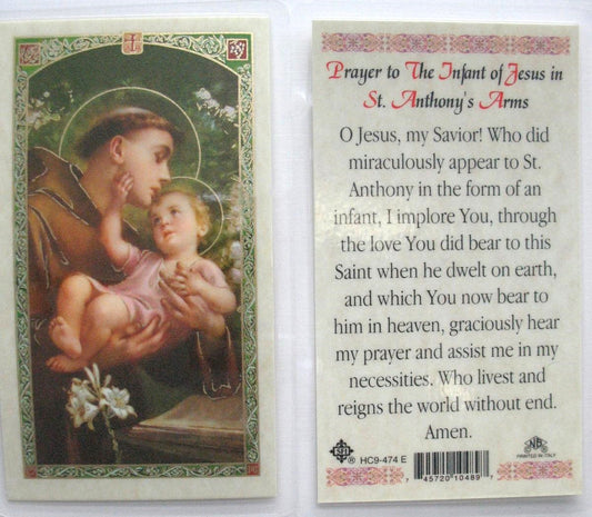 Laminated - St. Anthony - Prayer to The Infant Jesus in St. Anthony's Arms