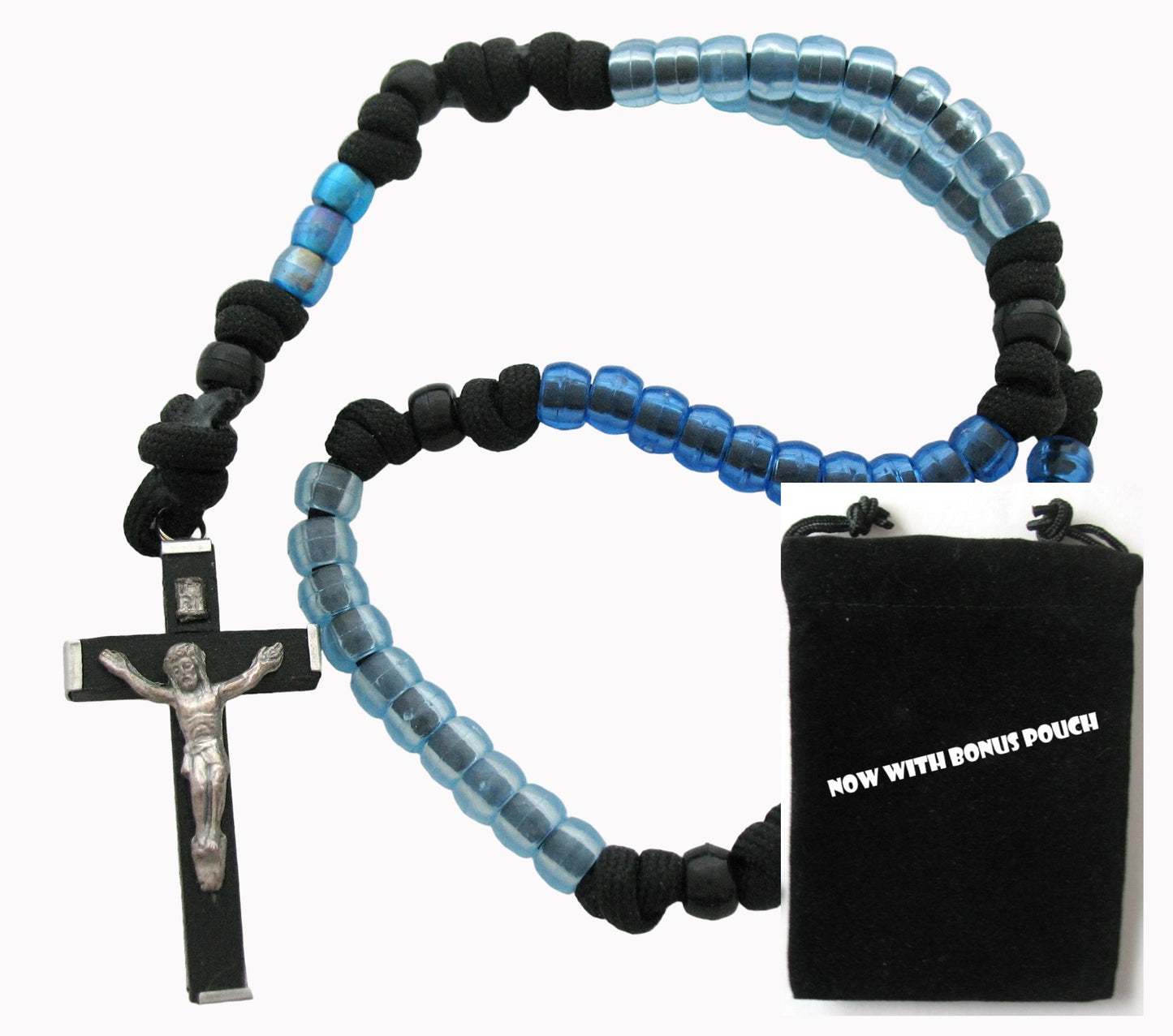 Paracord Rosary with Black Wood / Metal Crucifix & Bonus Pouch- Buy 10+ for Discount